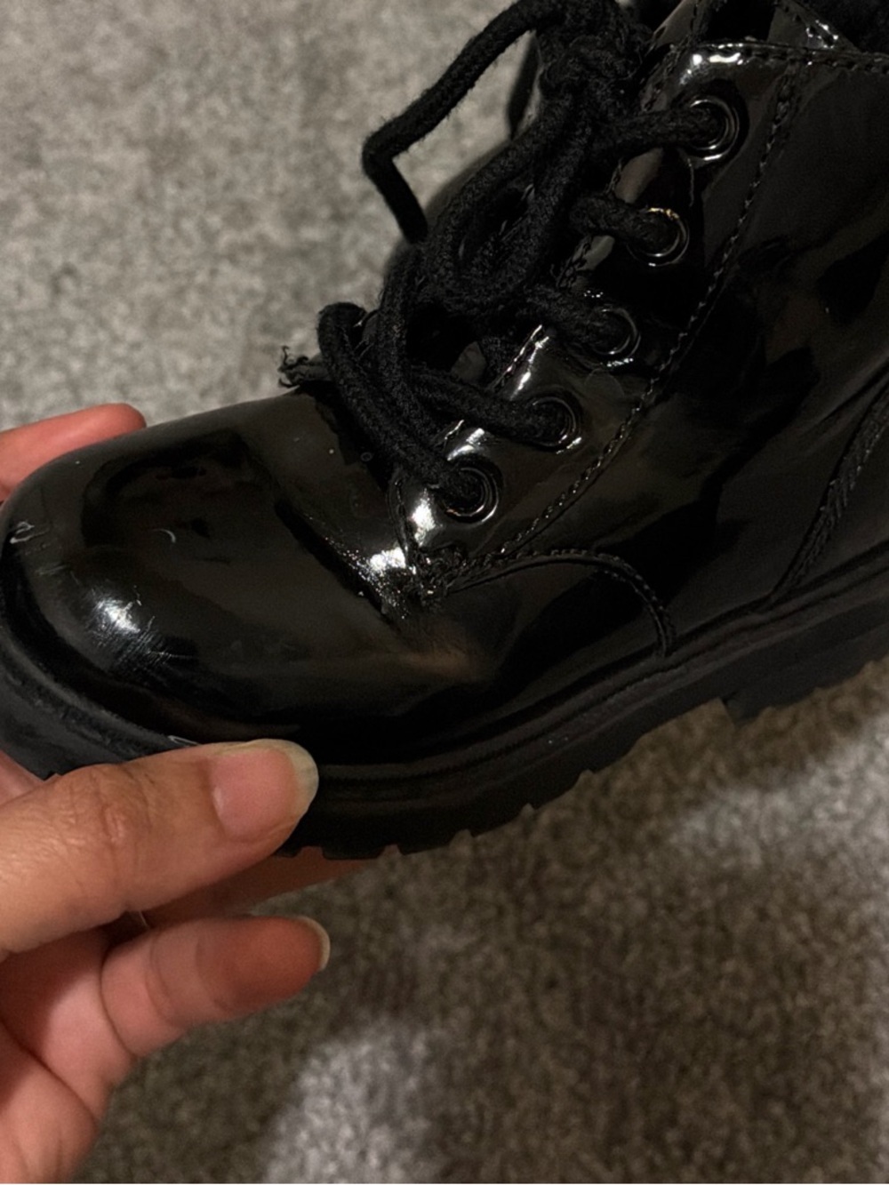 Old Navy Black Patent Lace-Up Boots - Picture 2 of 3